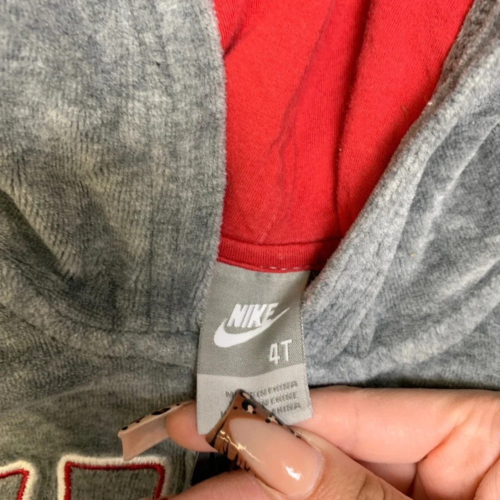 Nike Hoodie Toddlers 4T Gray Spellout Logo Kangaroo Pockets Full Zip Long Sleeve
